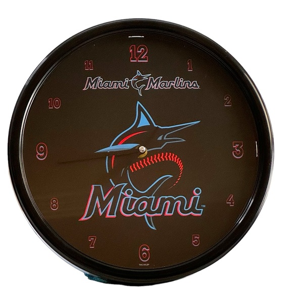 Miami Marlins Round Black Rim Round Clock MLB-MMA The Memory Company - Picture 1 of 9